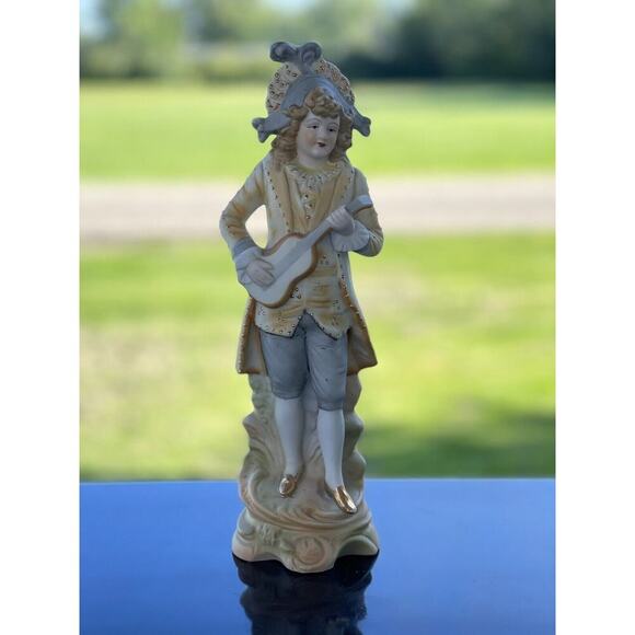 Unmarked Other - Vintage Colonial Bisque Figurine Victorian Style Man Playing Violin
